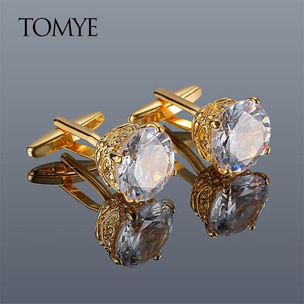 

cuff links links men tomye xk20s008 luxury zircon square gold formal dress business shirt for wedding gifts 220916, Silver