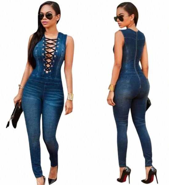 

blue woman denim jumpsuit romper 2021 elegant sleeveless women overalls party fitness outerwear women's jumpsuits & rompers n2yt#, Black;white