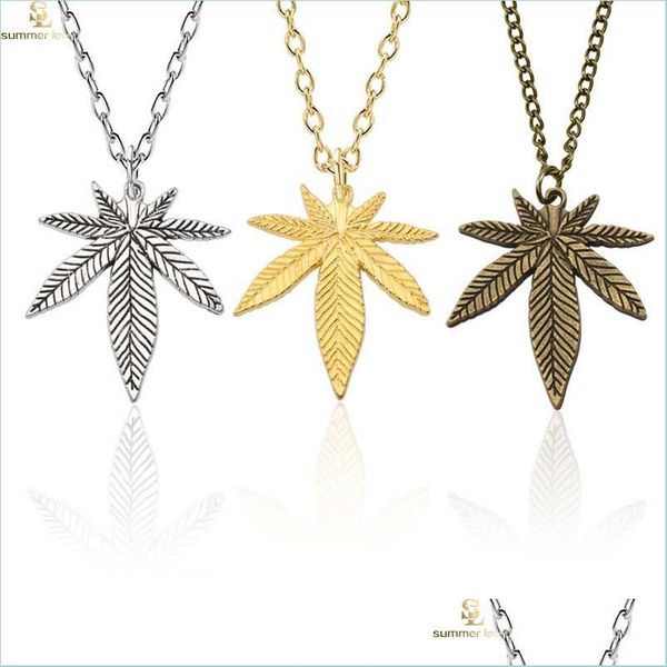 

pendant necklaces fashion maple leaf pendant necklace for women men gold sier black color boho hip hop charm alloy chain jewelry whol dhl8e, Silver