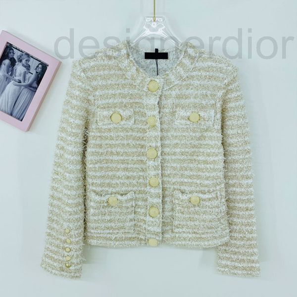 

women's sweaters designer small fragrant woolen single breasted cardigan long sleeve striped color contrast four pocket metal button sw, White;black