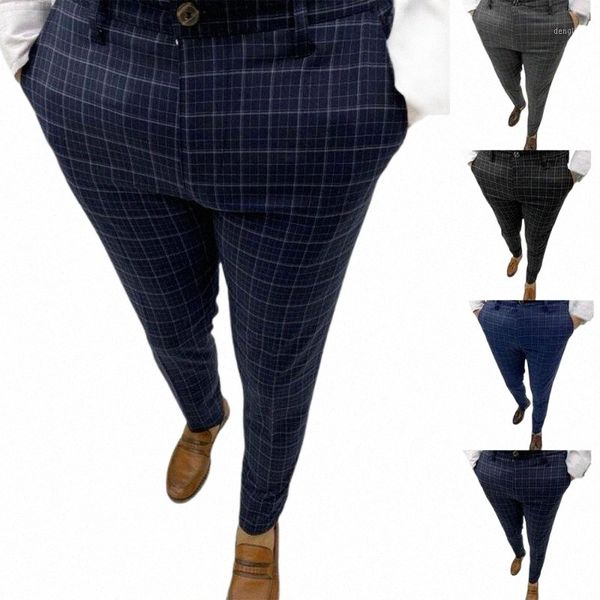 

men's pants fashion slim skinny tianzi plaid casual trousers p5gp#, Black