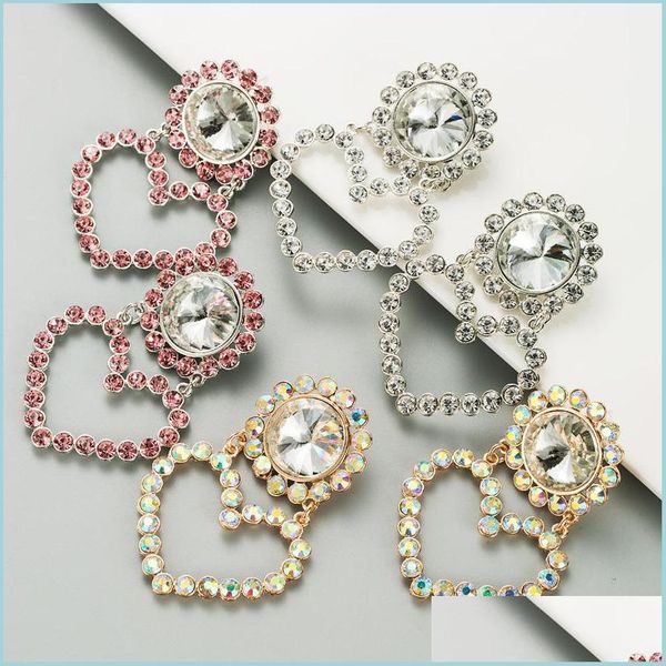 

dangle chandelier fashion jewelry peach heart earrings colorf rhinstone dangle stud drop delivery 2021 dhseller2010 dhuy7, Silver