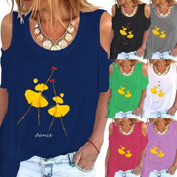 

women's t t-shirt summer off shoulder graphic shirt loose printed blouse plus size, White