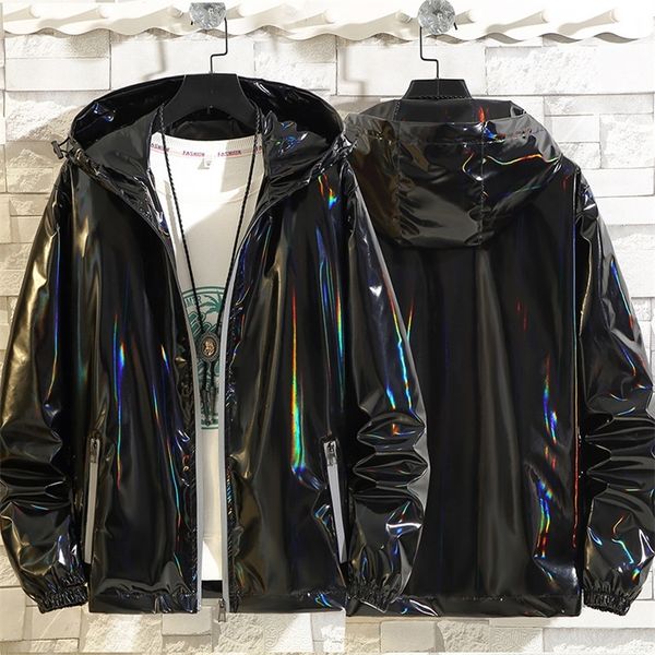 

men s jackets 7002 black sliver shinny bomber korean style hip hop slim and coats streetwear hooded coat 220916, Black;brown