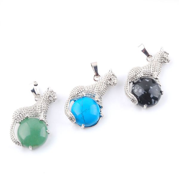 

round pendant aventurine tiger eye lapis crystal howltie blue sand jasper leopard women men stone bead jewelry accessories bn373, Silver