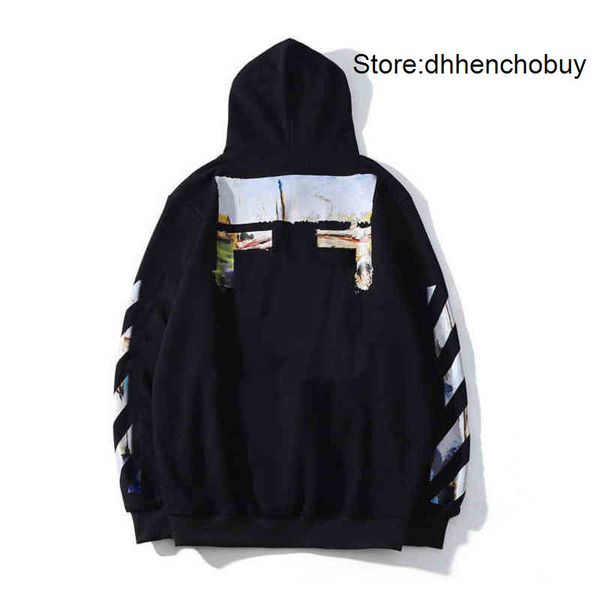 

men's hoodies mens offs loose classic sweatshirts fashion brand hoodie designers luxury pullover back oil paint arrow x men women t shi, Black
