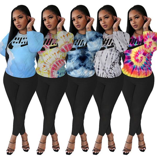 

2022 brand designer women letter tracksuits winter fall tie dye pullover two piece sets fashion hoodies pants casual crew neck sports suit l, Gray