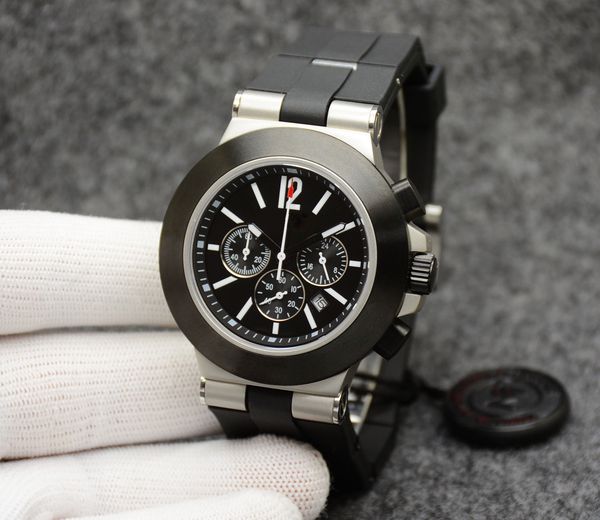 

aluminium quartz chronograph sapphire glass black dial 44m mens watch rubberclad logo letter bezel luminous steve aoki dial rubber, Slivery;brown