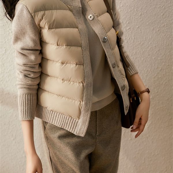 

women's down parkas women autumn winter jacket patchwork knitted cotton padded coat parka jackets 220919, Black