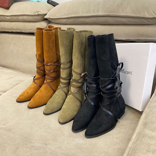 

women soft retro straps boots fashion shoes is-m siane suede heeled knee-high boot flat booties winter luxury designer wedding dress pumps 3, Black