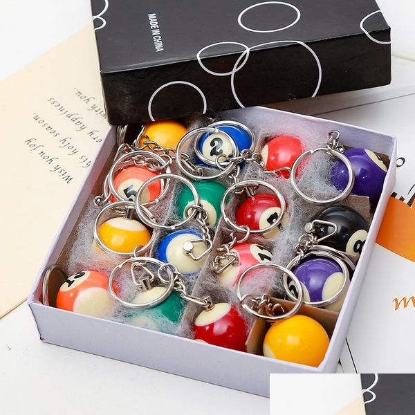 

key rings 16pcs/lot wholesales pool billiard keychain snooker ball key chain mini billiards ring ship c3 drop delivery 2021 jewelry dh dhfz5, Slivery;golden