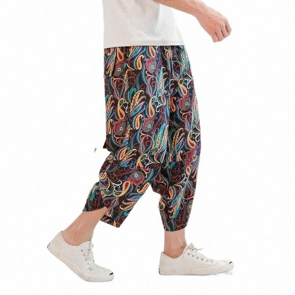 

men's pants casual printed hip hop harem men streetwear sweatpants trousers 2021 cotton linen wide leg joggers1 u84k#, Black