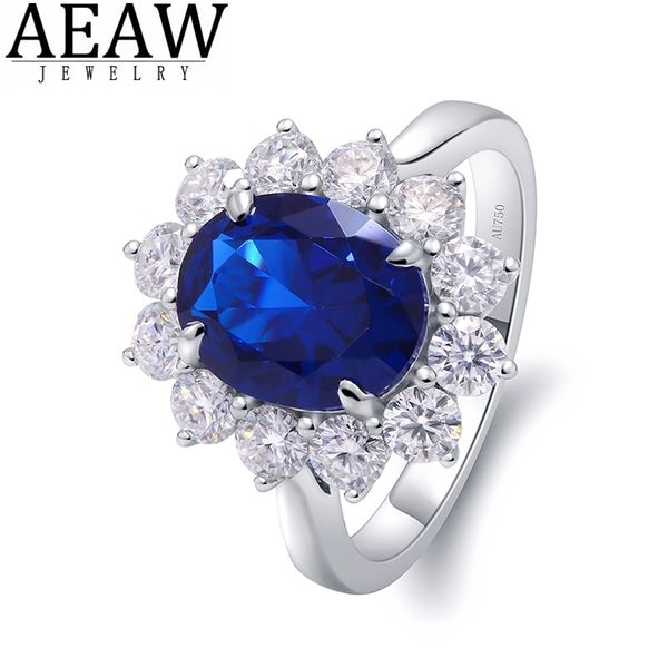 

solitaire ring aeaw genuine woman engagement s 8x10mm lab sapphire with moissanite jewelry solid 14k white gold classic lady 220916, Golden;silver