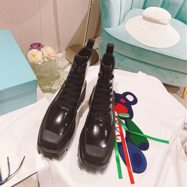 

explosion series retro square toe platform ankle boots contrast color high-heeled fashion boots, Black
