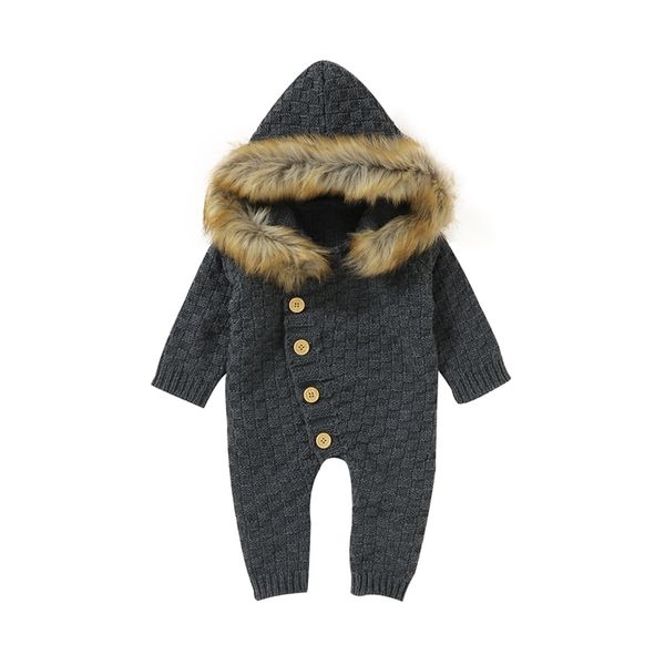 

rompers baby girls boys knitted romper autumn winter solid color single-breasted long sleeve hooded jumpsuit with wool collar 220919, Blue