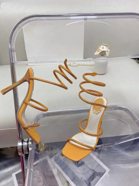 

snake shaped winding diamond high heel sandals high heels luxury fashion summer beach bee ankle 9.5cm, Black