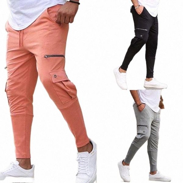 

men's pants autumn pure cotton joggers men fashionable zipper decoration pockets overalls trousers for exercise sportswear1 x6yi#, Black