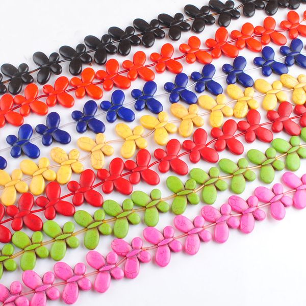

30pcs beads turquoises gemstones butterfly 25x35mm beads strand for jewelry making red black pink bg373