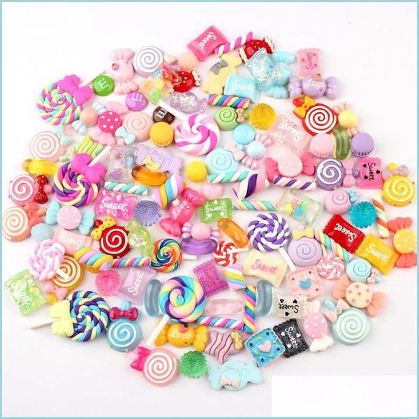 

charms charms 30/50/100pcs assorted resin mixed candy sweets drop oil flatback cabochon beads for diy scrapbooking phonecase crafts 8 dhn9i, Bronze;silver