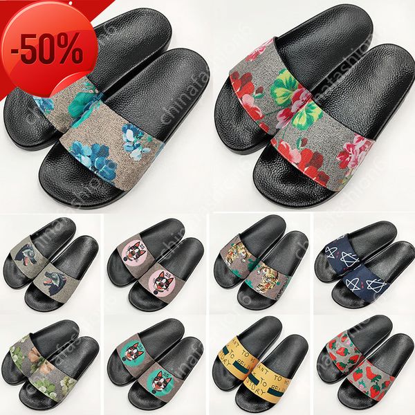 

2022with box designer slides slippers men women sandals flower red green blue dust bag shoes print slide summer beach fashion trainers wide, Black