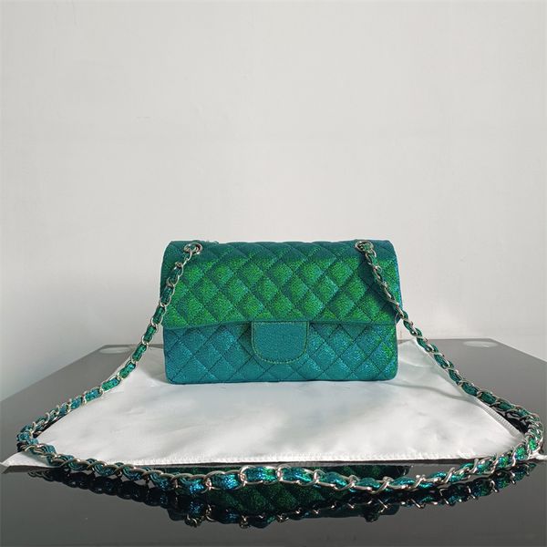 

new classic double flap shiny quilted rectangle bags purple gold green white silver metal hardware matelasse chain crossbody shoulder luxury