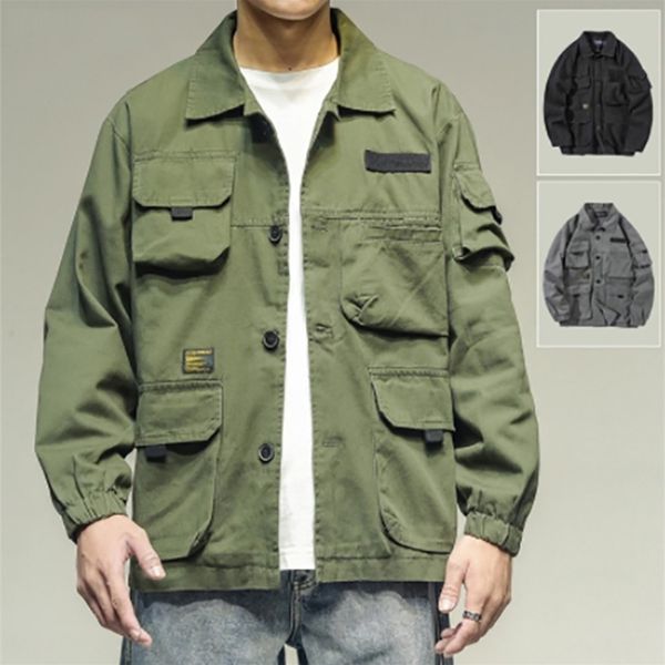 

men s jackets japanese streetwear army green plus size work jacket men clothing 5xl harajuku coat korean fashion casual workwear 220916, Black;brown