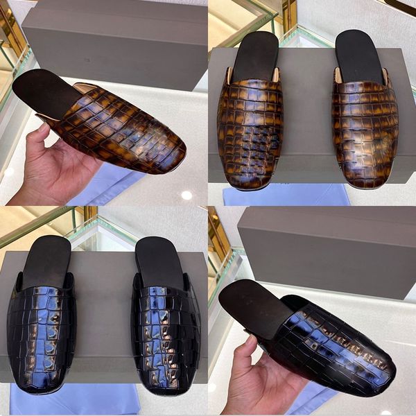 

slippers real leather high-end men half slipper face leather luxury cattle interior low-key without losing, Black