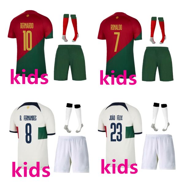 

kids 2022 football kits tracksuits portuguese soccer jersey bruno fernandes diogo j. danilo portuguesa retro 22 23 joao felix football shirt, Black