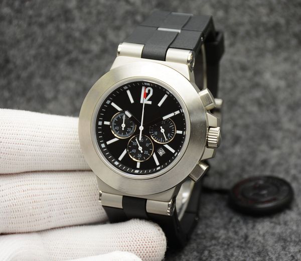 

quartz chronograph sapphire glass black dial 44m mens watch rubberclad logo letter bezel luminous steve aoki dial rubber, Slivery;brown
