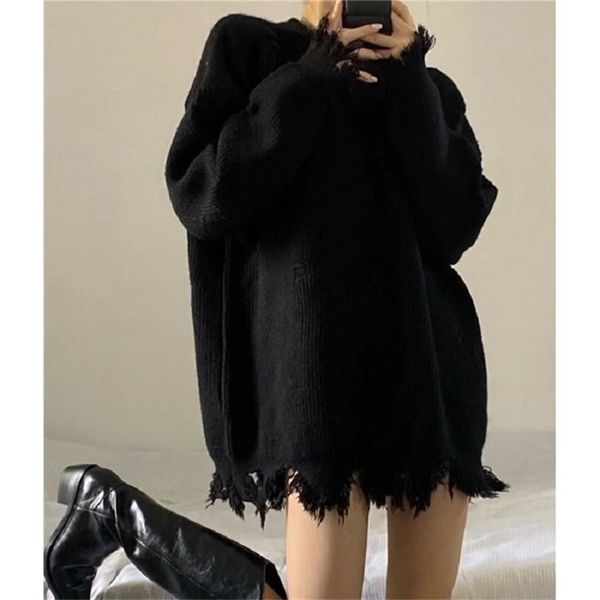 

women s sweaters deeptown gothic style punk black knitted sweater women oversize o neck goth grunge knit pullover korean fashion long sleeve, White;black