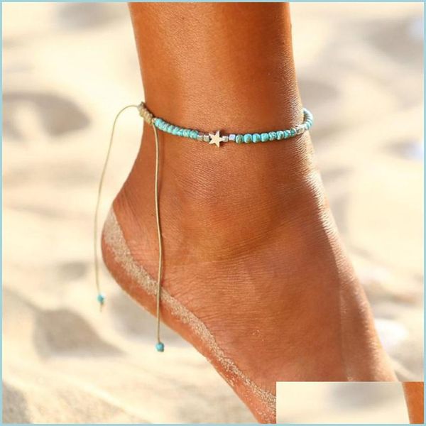 

anklets bohemian turquoises anklet with star vintage adjustable woven rope bracelet on leg beaded ankle boho jewelry c3 drop delivery dhelm, Red;blue