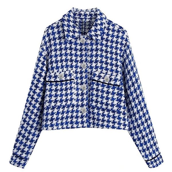 

women s jackets traf women fashion with rhinestone button tweed jacket coat vintage long sleeve patch pocket female outerwear chic overshirt, Black;brown