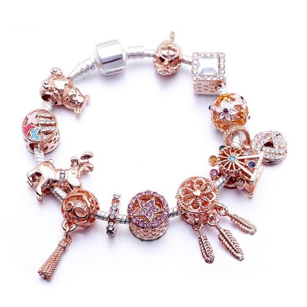 

new 2021 spring rose gold diy beads bangles valentine's day romantic gift bracelet girlss freinds accessories bracelet for women w174v, Golden;silver