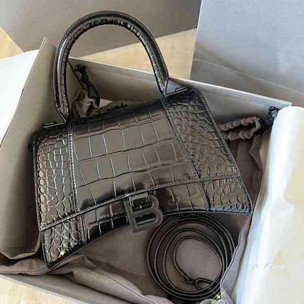 

designer handbags balenciga b paris 2022 fashion hourglass b home high version leather women's single shoulder diagonal cross crocodile