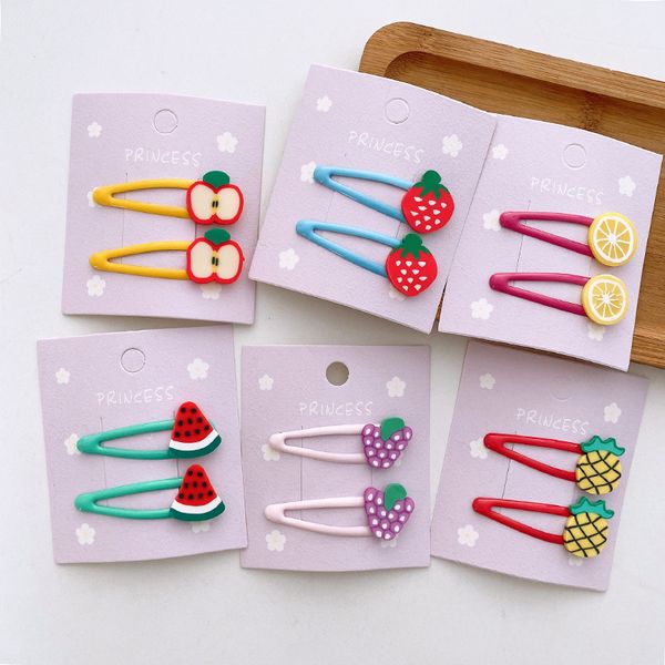 

1 pair fashion korean cute baby children's soft glue fruit bb clip hair accessories sweet girl drip oil hairpins headwear, Slivery;white