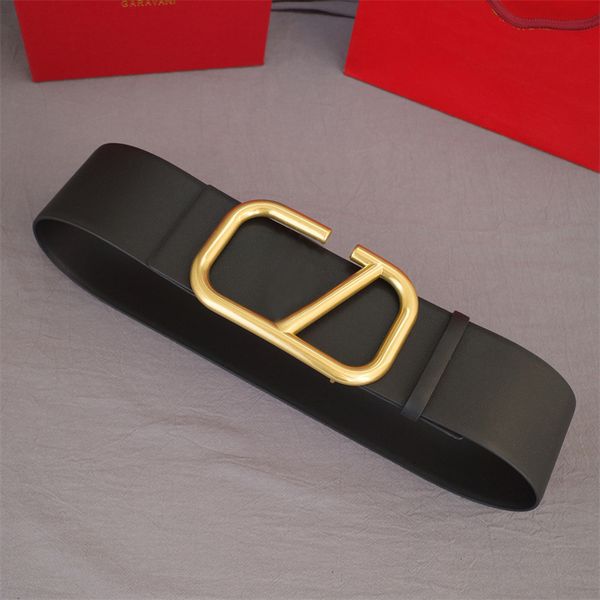 

With Box Luxury Designer Mens Leather Belt Women Width 7cm Letter Belts Gold Buckle High Quality Belt Fashion, Black