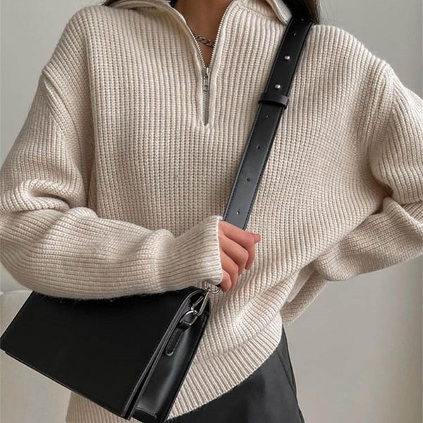 

women s sweaters turtleneck zippers fashion women solid green blue pullover long sleeve casual knitted sweater woman winter 220916, White;black