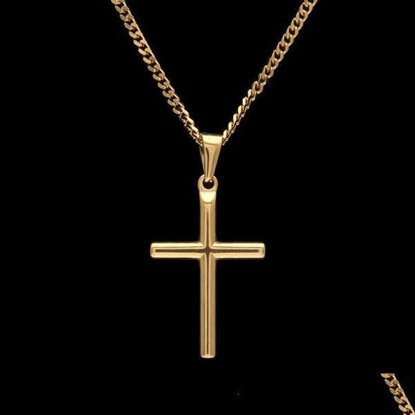 

pendant necklaces mens stainless steel cross pendant necklace gold sweater chain fashion hip hop necklaces jewelry c3 drop delivery 2 dhgs0, Silver