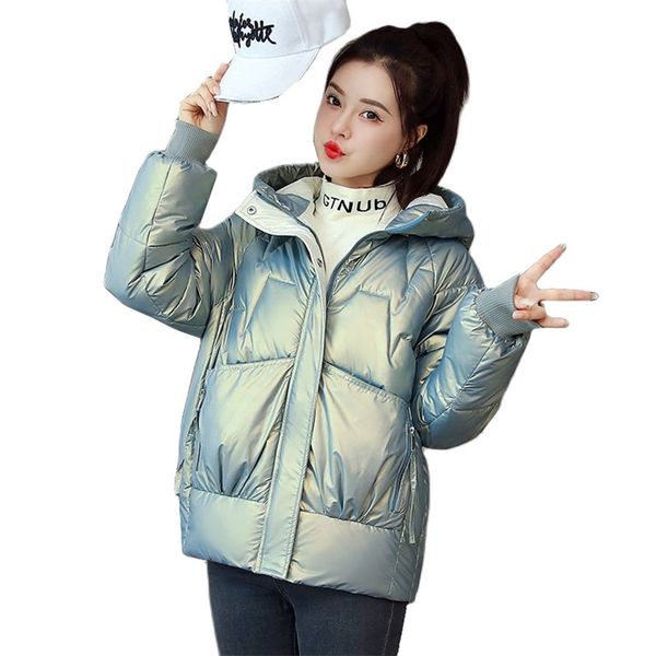 

women's down parkas winter jacket women parkas long sleeve hooded female jackets loose casual glossy cotton padded warm parka outwear 2, Black