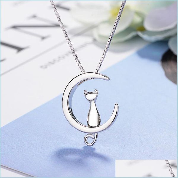 

charms 925 sterling sier new woman fashion jewelry kitty moon retro simple pendant necklace length 45cm drop delivery 2021 findings c dhaoi, Bronze;silver