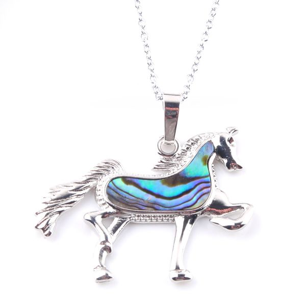 

new zealand abalone shell pendant necklace pearl boho alloy horse women girls colourful shell necklaces n3650, Silver