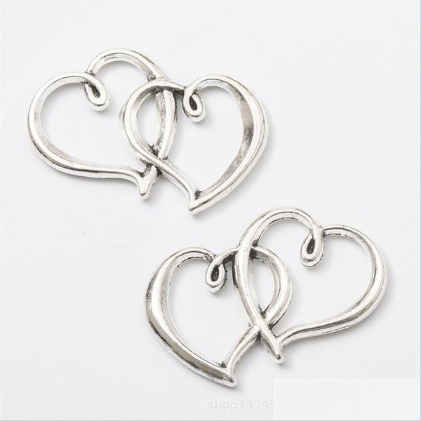 

charms 100pcs alloy double heart charms antique sier pendant for necklace jewelry making findings 30x18mm c3 drop delivery 2021 compon dhtbc, Bronze;silver