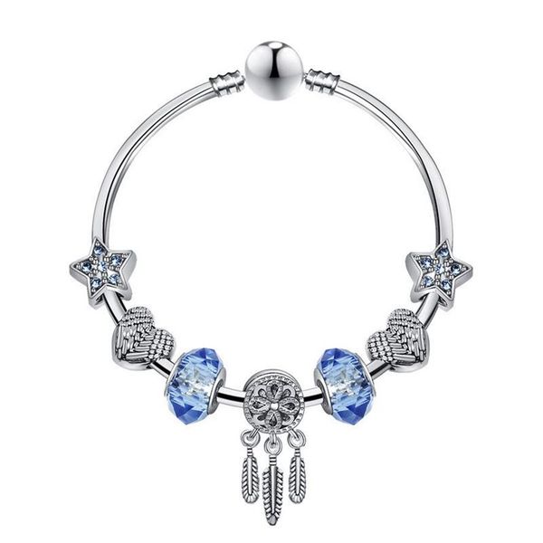 

charms fit for bracelets blue star beads dream catcher dangle pendant bangle love bead diy wedding jewelry accessories2477, Golden;silver