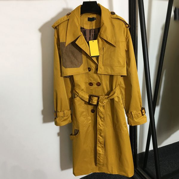 

big pocket designer trench coats 2 colors belt long jackets double breasted female brand jacket windbreakers, Tan;black