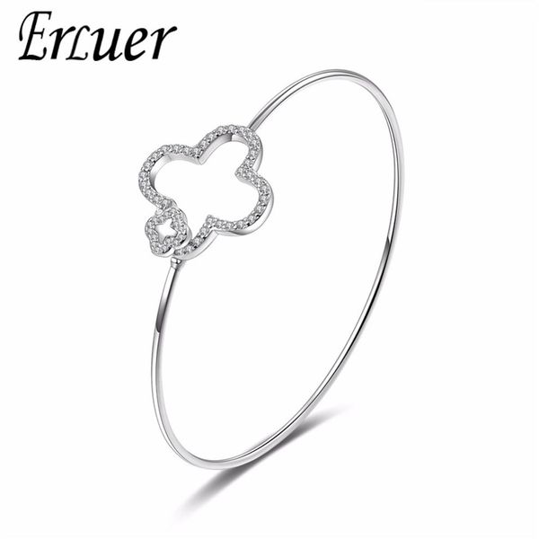 

fashion clover flower shaped luxury silver bangles cubic zirconia crystal exquisite simple cuff bracelet bangle for women girl jewelry187k, White