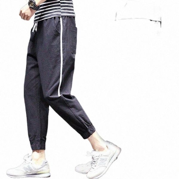

summer overalls men's casual pants small leg harem capris korean fashion loose thin legged s4pd#, Black