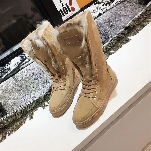 

2019 designer shoes fashion winter boots warm fur boots leather warm snow boots casual suede real fur slides size us 51775, Black