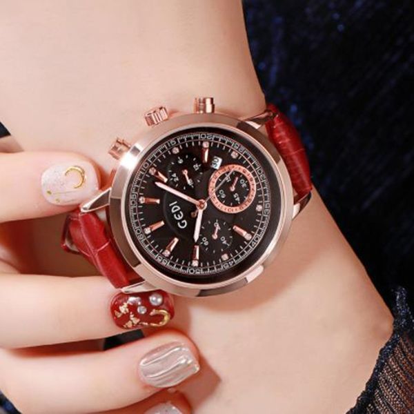 

fashion ladies calendar waterproof leather spiral crown watch, Slivery;golden