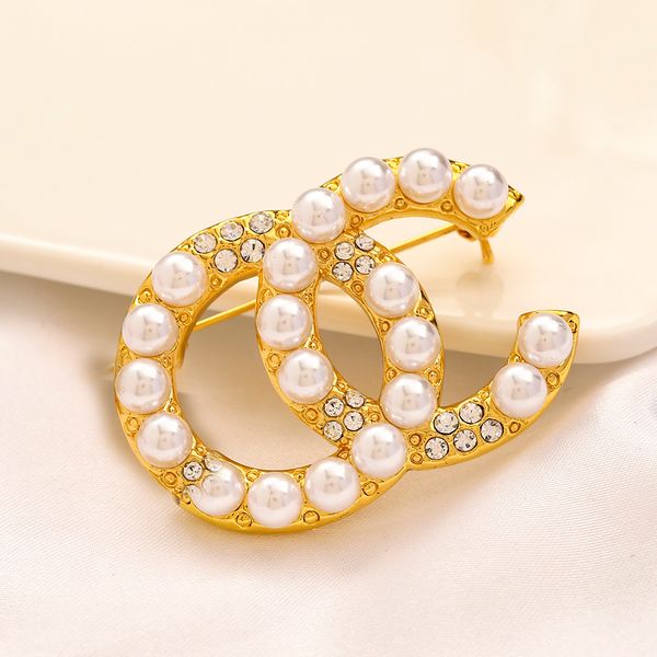 

stainless steel brand luxurys desinger brooch women rhinestone pearl letter brooches suit pin with steel seal fashion jewelry clothing decor, Gray