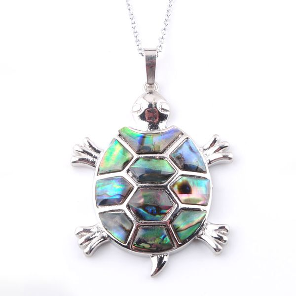 

new zealand abalone shell pendant necklace pearl vintage alloy tortoise women girls colourful shell necklaces n3642, Silver